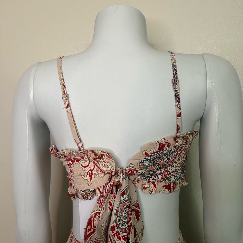 Pink multi color ruffled crop top asymmetrical ruffled hem skirt set - Picture 6 of 10